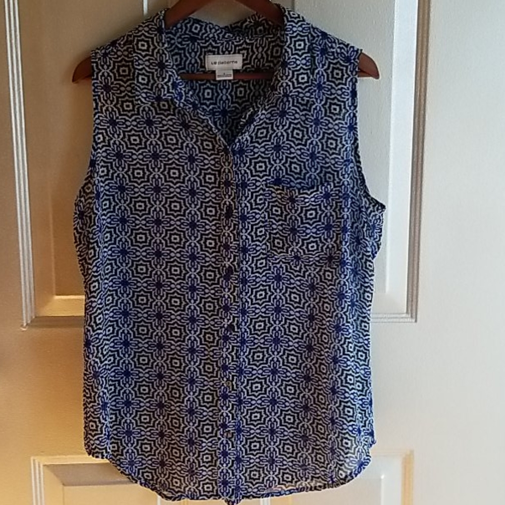 Semi-sheer blue geometric top